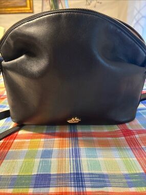Brahmin Black Leather Dome Crossbody with Gold Accent